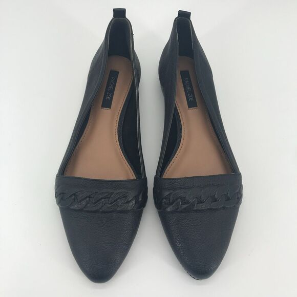 Rachel Zoe Flat Womens 6.5 Black Leather Pointed Toe Chain Detail Slip On NEW - Picture 2 of 8